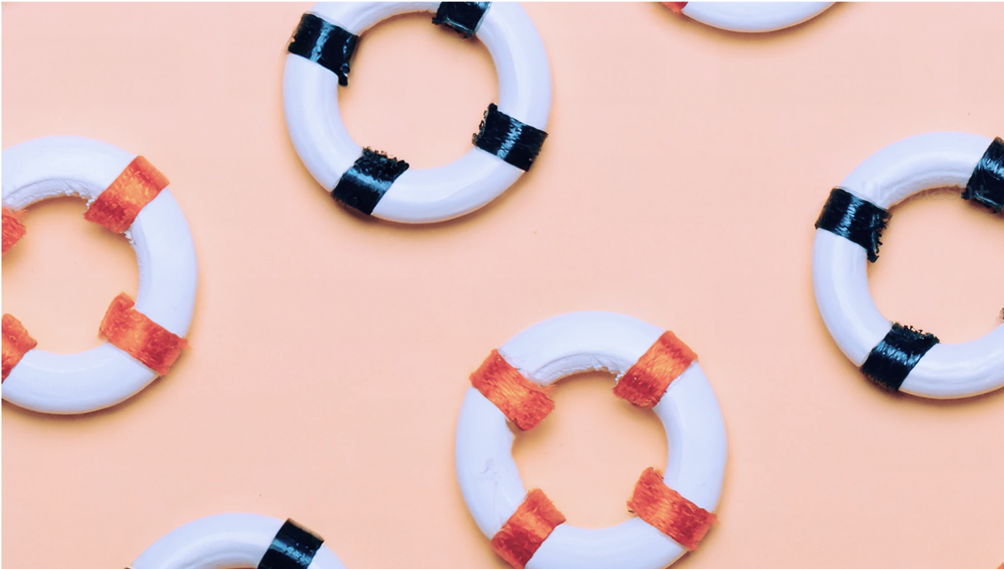 Top view of aligned stripped life buoys